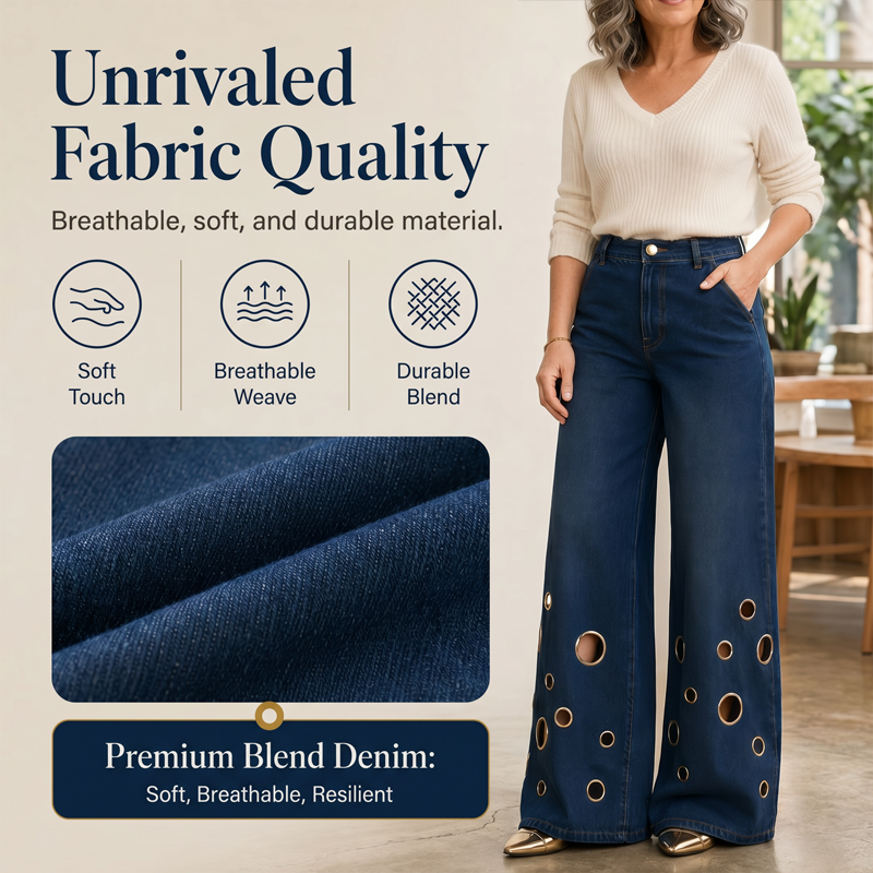 Women's Metal Eyelet Cutout Wide-Leg Jeans