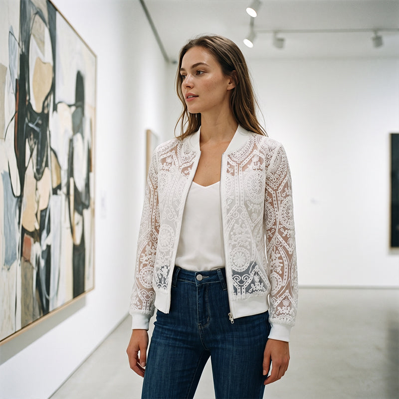⌛Limited-Time Offer-Women's Elegant Floral Lace Bomber Jacket