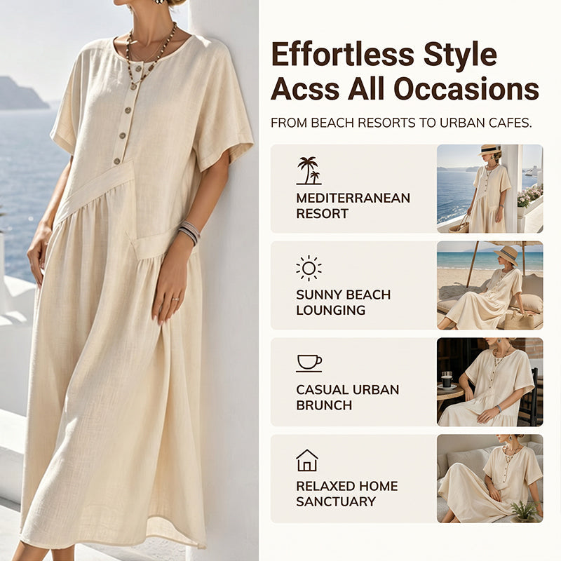 ⌛Limited-Time Offer-Women's Button-Front Short Sleeve Maxi Dress