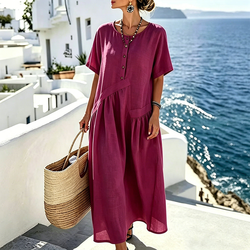 ⌛Limited-Time Offer-Women's Button-Front Short Sleeve Maxi Dress