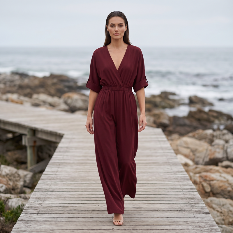 ⏳Limited-time 50% off⏰Women's Elegant V-Neck Wide-Leg Jumpsuit👚👖