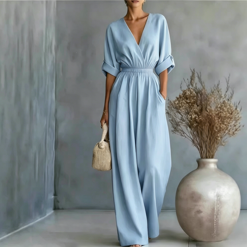 ⏳Limited-time 50% off⏰Women's Elegant V-Neck Wide-Leg Jumpsuit👚👖