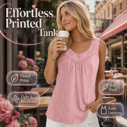 🌸New Arrivals & Special Offers-Women's Printed Sleeveless Top with Button Detail