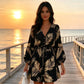 ⌛Limited-Time Offer-Women Summer V-Neck Flutter Sleeve Vacation Dress with Drawstring