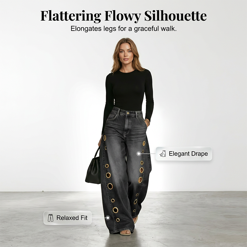 🎉 2026 Sale — Over 32,000 Sold! 👖 Women's Wide-Leg Jeans with Grommet Detail ✨