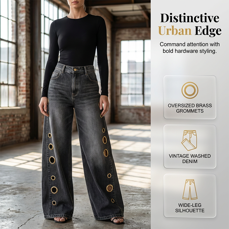 🎉 2026 Sale — Over 32,000 Sold! 👖 Women's Wide-Leg Jeans with Grommet Detail ✨