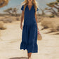 Women's Flowy Button V-Neck Maxi Dress