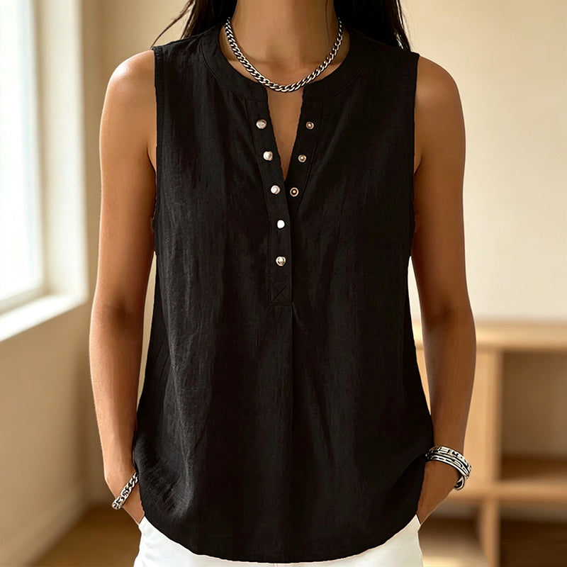 ☀️ BUY 1 GET 1 FREE – Women's Sleeveless Button-Front Blouse, Breathable Fabric with a Relaxed Fit, Perfect for Summer Layering