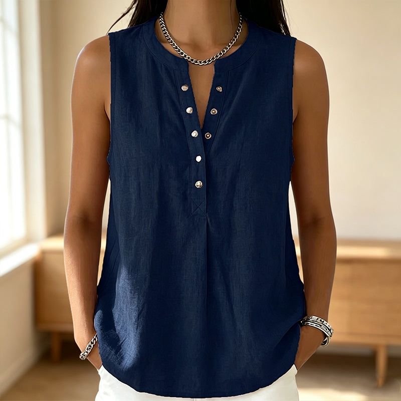 ☀️ BUY 1 GET 1 FREE – Women's Sleeveless Button-Front Blouse, Breathable Fabric with a Relaxed Fit, Perfect for Summer Layering