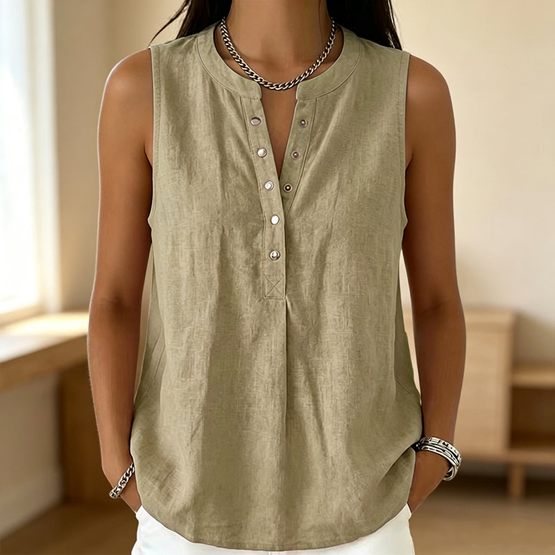 ☀️ BUY 1 GET 1 FREE – Women's Sleeveless Button-Front Blouse, Breathable Fabric with a Relaxed Fit, Perfect for Summer Layering