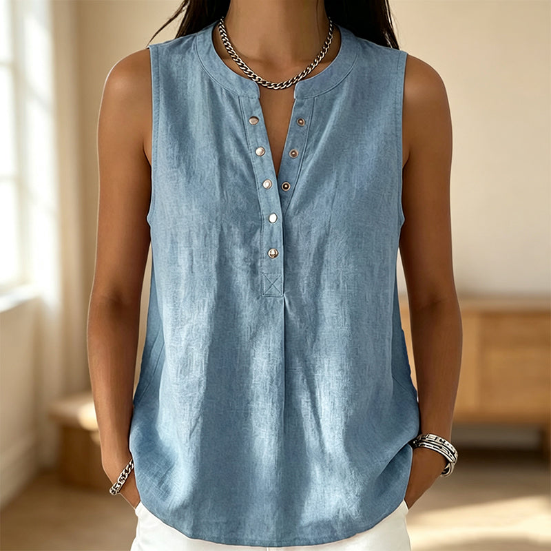 ☀️ BUY 1 GET 1 FREE – Women's Sleeveless Button-Front Blouse, Breathable Fabric with a Relaxed Fit, Perfect for Summer Layering