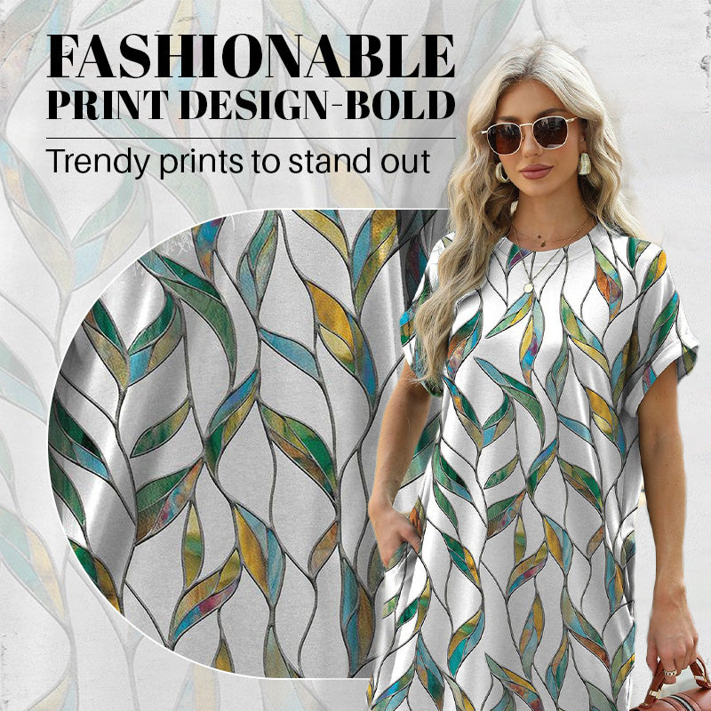 💃 Last Day Sale 50% Off 💐Loose Fit Short Sleeve Dress with Versatile Print Designs
