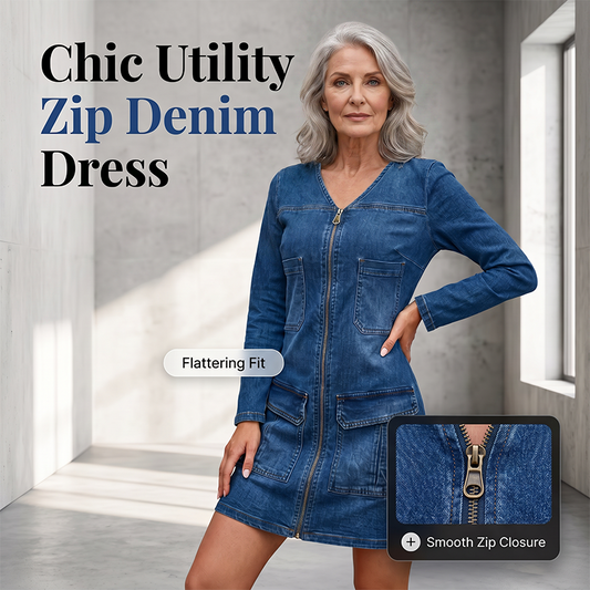 🎉 BUY 1 GET 1 FREE – Women's Long Sleeve Zipper Printed Short Dress, Trendy Print with a Functional Zipper Detail for a Chic Look
