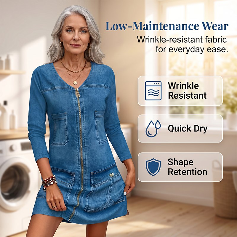 🎉 BUY 1 GET 1 FREE – Women's Long Sleeve Zipper Printed Short Dress, Trendy Print with a Functional Zipper Detail for a Chic Look