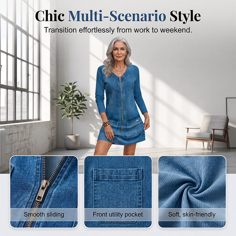 🎉 BUY 1 GET 1 FREE – Women's Long Sleeve Zipper Printed Short Dress, Trendy Print with a Functional Zipper Detail for a Chic Look