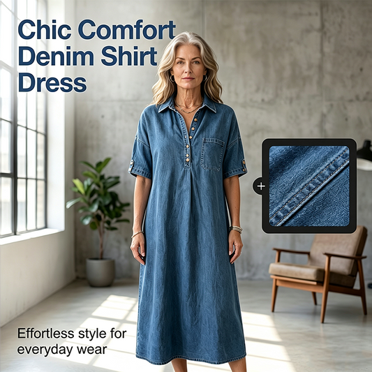 🔥New Arrivals & Special Offers-Women's Loose-Fit Denim Shirt Dress