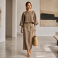 Women Elegant Two Piece Outfit Long Skirt Set with Three Quarter Sleeve Top