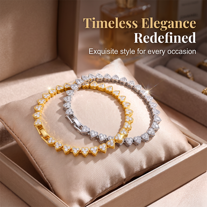 ✨ 50% OFF – Sparkling Heart Link Bracelet, Delicate & Shiny Tennis Style That Pairs Beautifully with Any Outfit