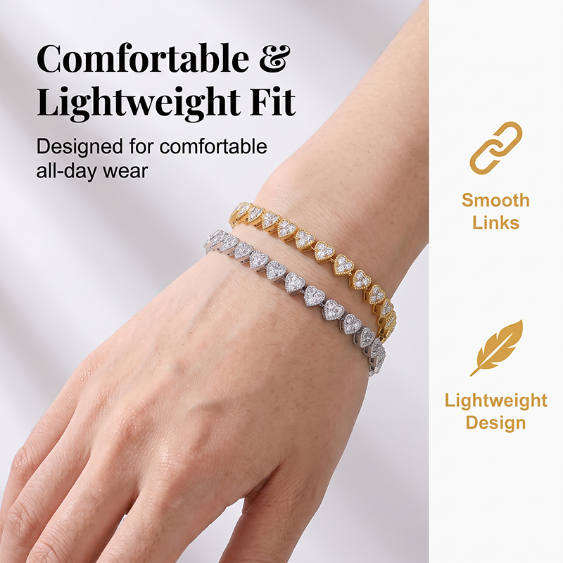 ✨ 50% OFF – Sparkling Heart Link Bracelet, Delicate & Shiny Tennis Style That Pairs Beautifully with Any Outfit