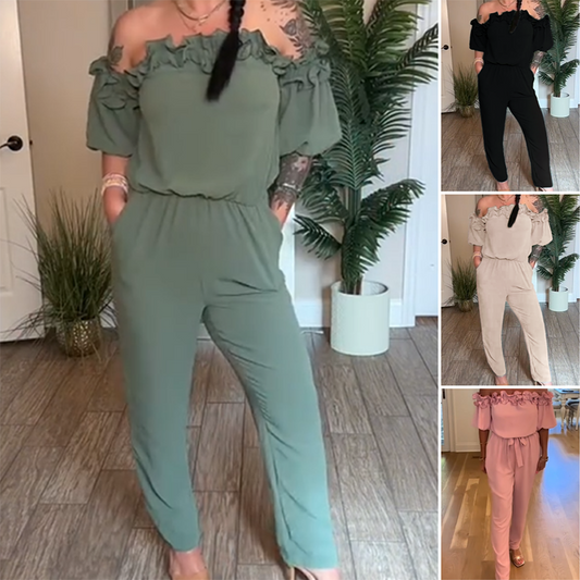 Off-Shoulder Frill Design Jumpsuit 
