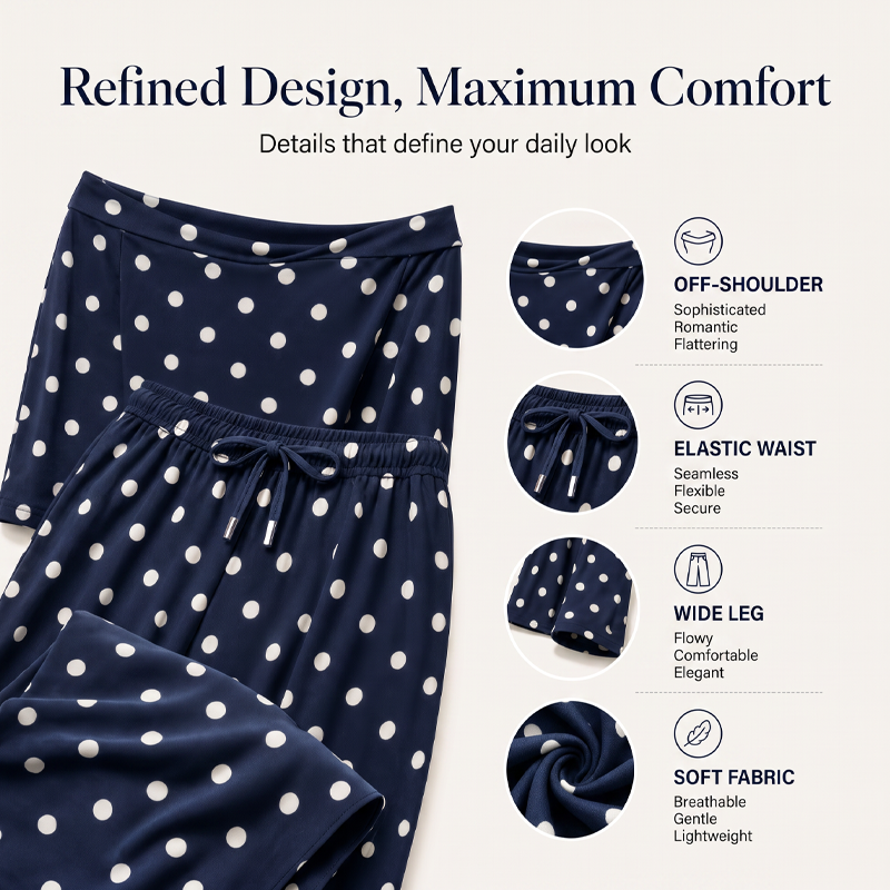 🔥Limited-Time Offer-Women's Off-Shoulder Polka Dot 2-Piece Set
