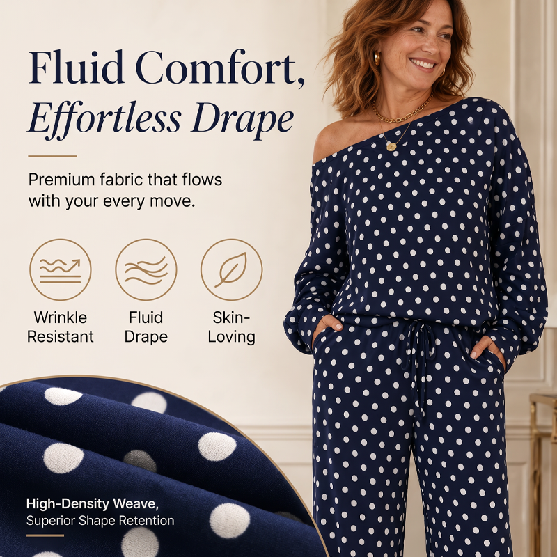 🔥Limited-Time Offer-Women's Off-Shoulder Polka Dot 2-Piece Set