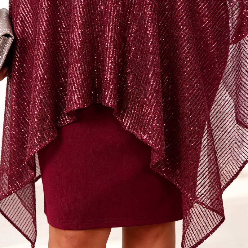 🌙🌸 LIMITED TIME 50% OFF! 🦋Asymmetrical Cape Sequin Dress – Unique cape detail & sleek silhouette – Effortless evening elegance.