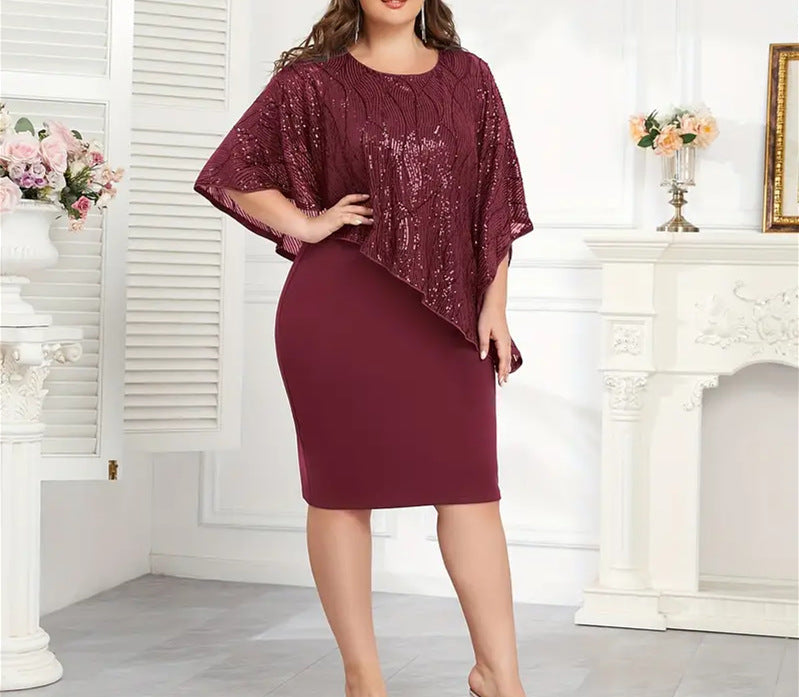 🌙🌸 LIMITED TIME 50% OFF! 🦋Asymmetrical Cape Sequin Dress – Unique cape detail & sleek silhouette – Effortless evening elegance.