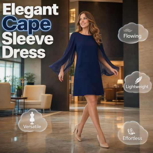 New Arrival✨🌸 Elegant Cape Sleeve Dress in Solid Colors – Breezy & Flattering for Any Occasion