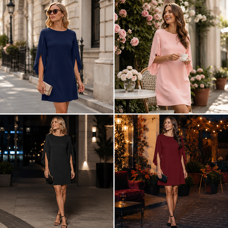 New Arrival✨🌸 Elegant Cape Sleeve Dress in Solid Colors – Breezy & Flattering for Any Occasion