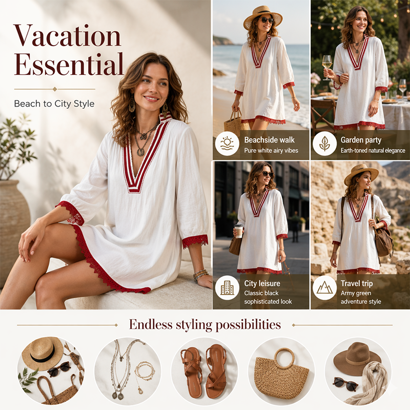 🌿Women's V-Neck Loose Cotton Linen Dress
