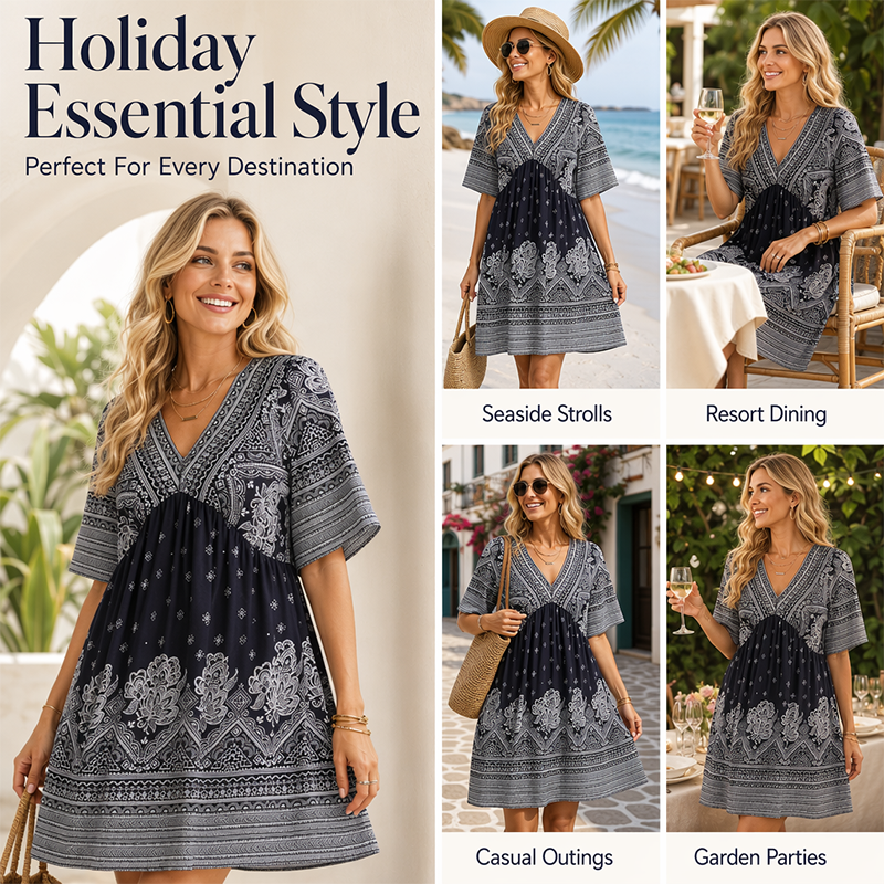 🌿☀️ LIMITED TIME 50% OFF! 🌸Women's Floral V-Neck Dress – Vibrant blooms & breezy sleeves – Perfect for sunny garden strolls.