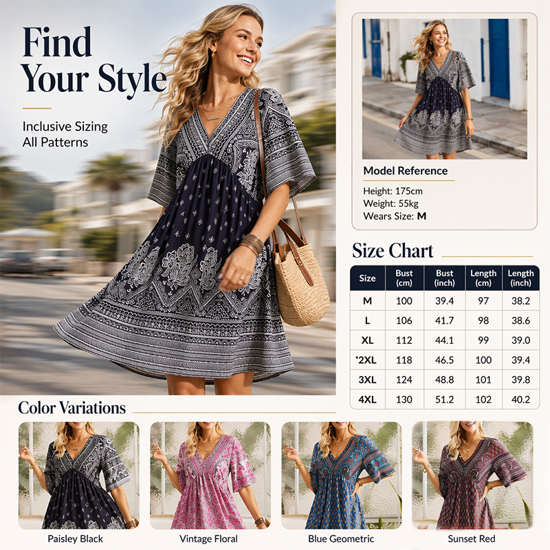 🌿☀️ LIMITED TIME 50% OFF! 🌸Women's Floral V-Neck Dress – Vibrant blooms & breezy sleeves – Perfect for sunny garden strolls.