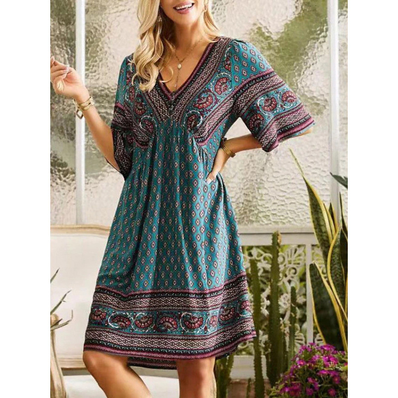 🌿☀️ LIMITED TIME 50% OFF! 🌸Women's Floral V-Neck Dress – Vibrant blooms & breezy sleeves – Perfect for sunny garden strolls.