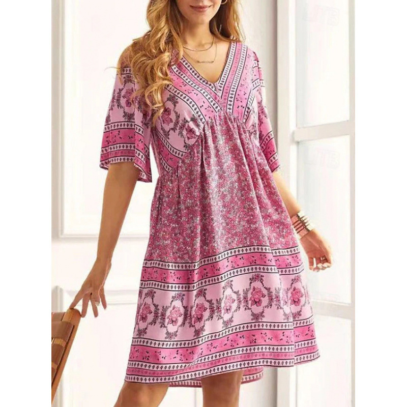 🌿☀️ LIMITED TIME 50% OFF! 🌸Women's Floral V-Neck Dress – Vibrant blooms & breezy sleeves – Perfect for sunny garden strolls.