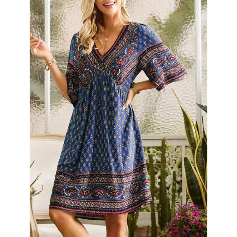 🌿☀️ LIMITED TIME 50% OFF! 🌸Women's Floral V-Neck Dress – Vibrant blooms & breezy sleeves – Perfect for sunny garden strolls.