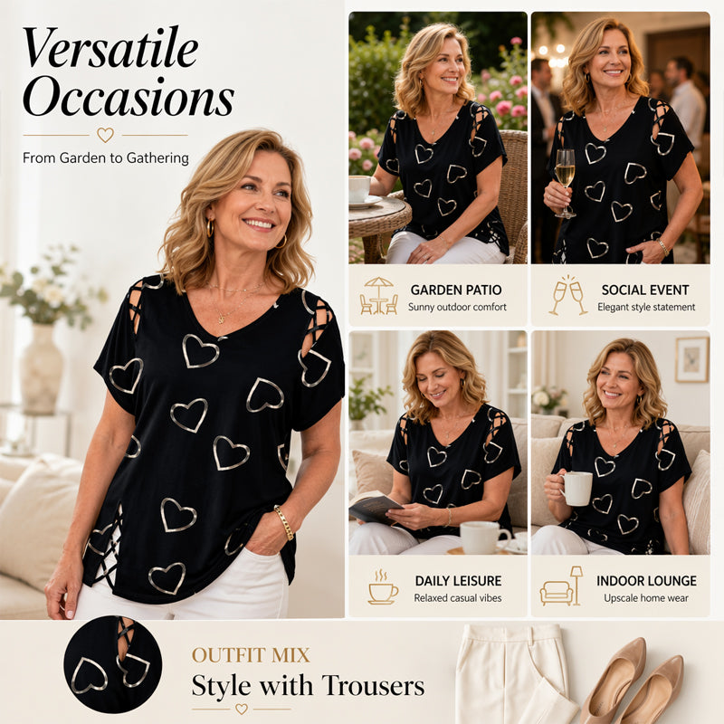🎉 LIMITED TIME 50% OFF! 👚 Cutout V-Neck Tee – Effortless Side-Tie Chic 🌸