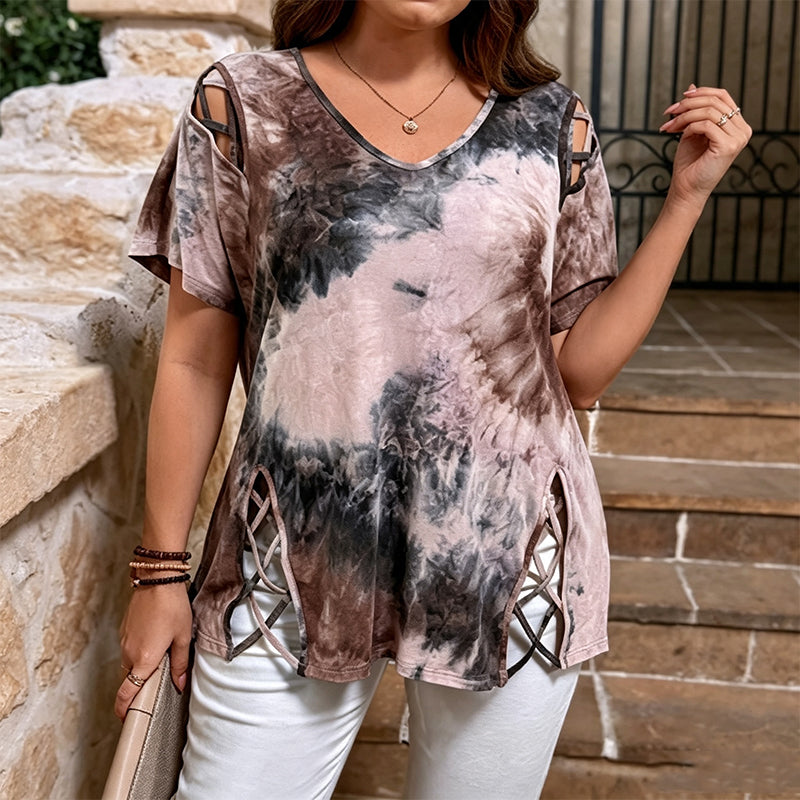 🎉 LIMITED TIME 50% OFF! 👚 Cutout V-Neck Tee – Effortless Side-Tie Chic 🌸