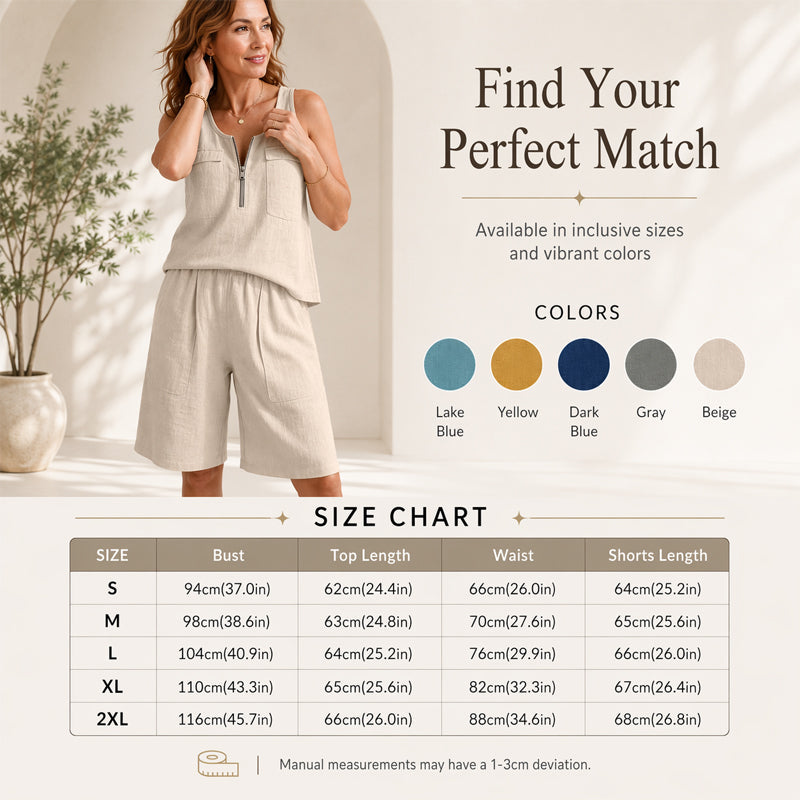 Women's Half-Zip Sleeveless Tank Top & Shorts Set