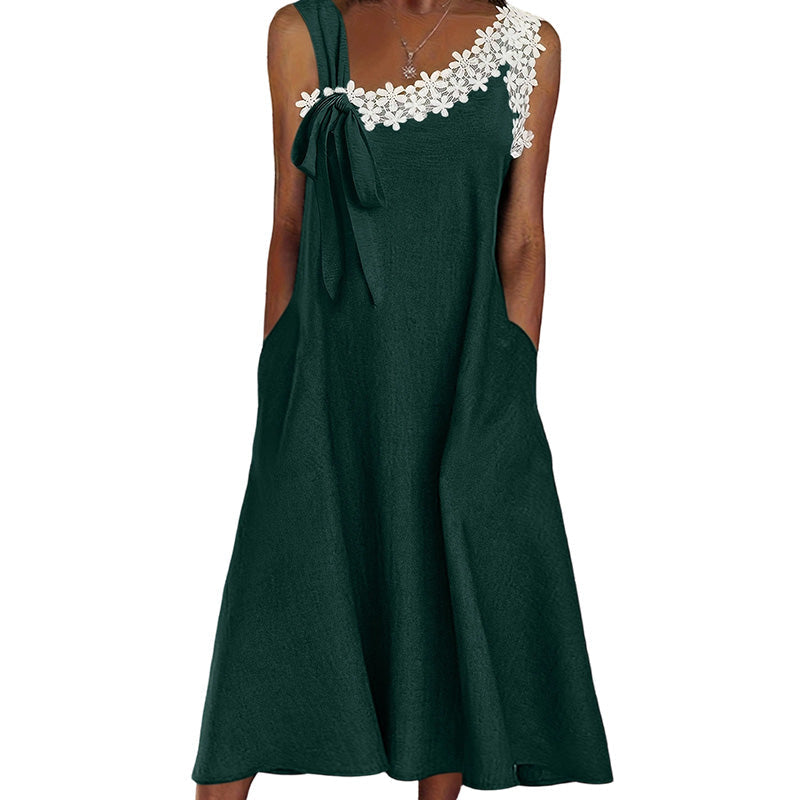 Summer Favorite☀️🌺 Elegant Lace Dress with Shoulder Bow Detail – Must-Have for Effortless Summer Style