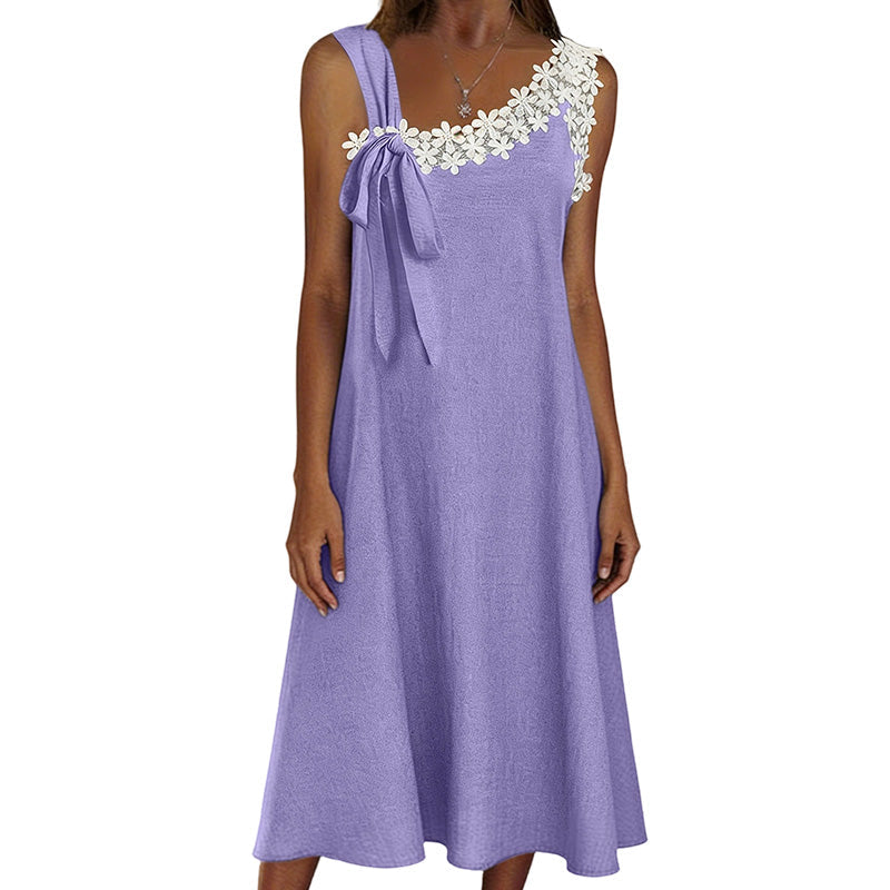 Summer Favorite☀️🌺 Elegant Lace Dress with Shoulder Bow Detail – Must-Have for Effortless Summer Style