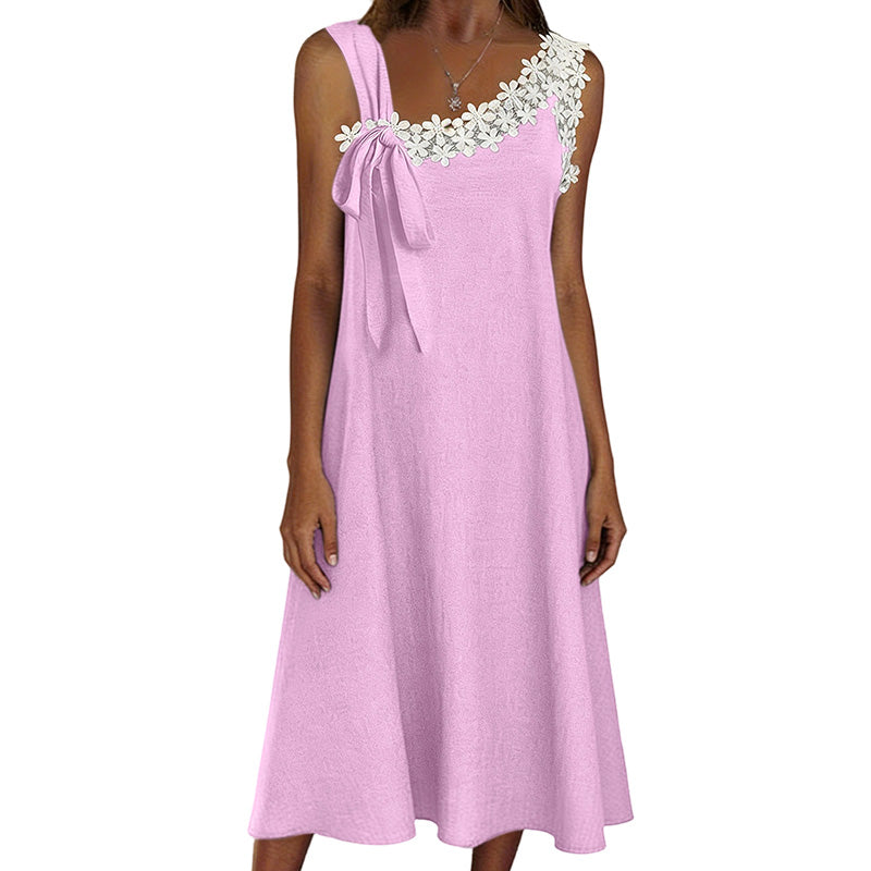 Summer Favorite☀️🌺 Elegant Lace Dress with Shoulder Bow Detail – Must-Have for Effortless Summer Style