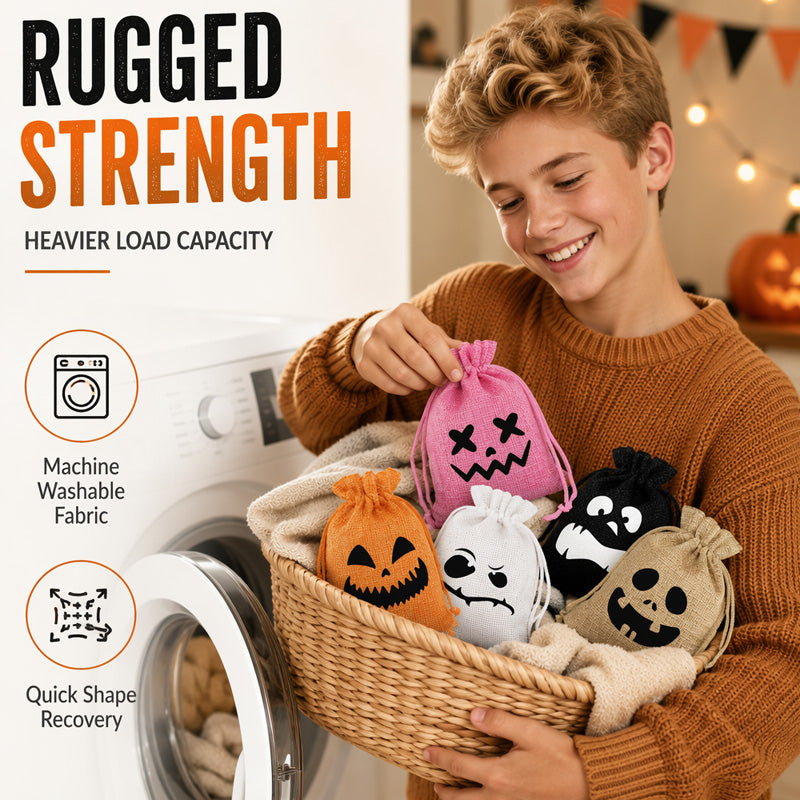 ⌛Limited-Time Offer-Halloween Drawstring Burlap Bags Spooky Face Treat Pouch