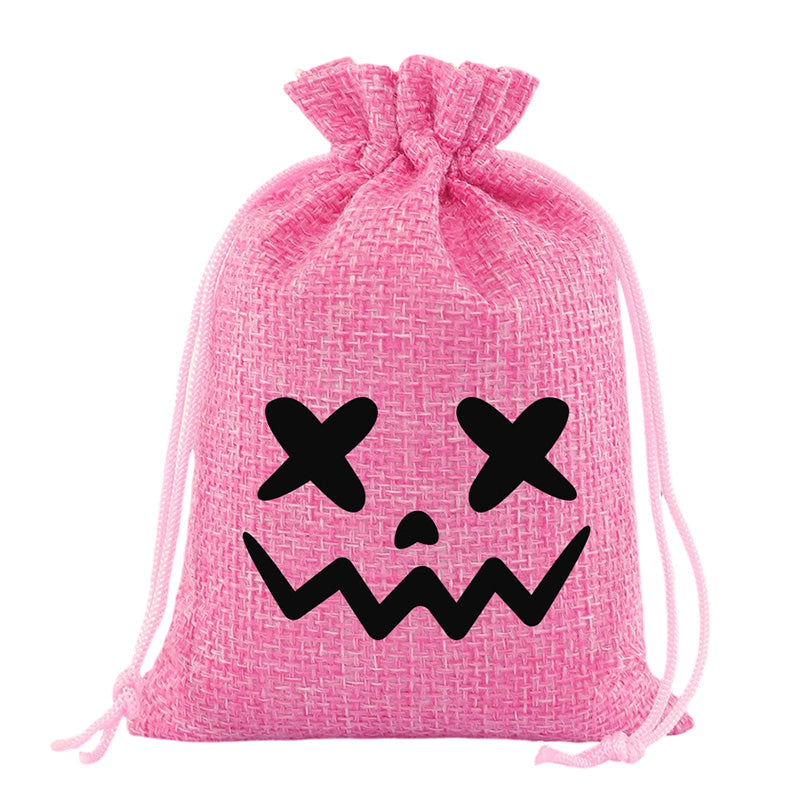 ⌛Limited-Time Offer-Halloween Drawstring Burlap Bags Spooky Face Treat Pouch