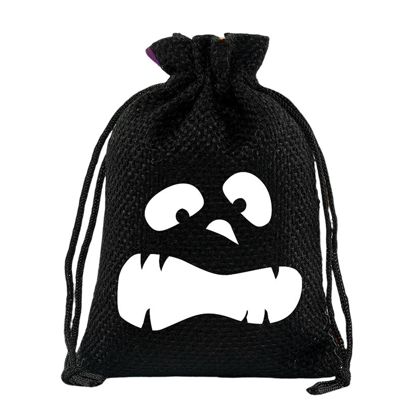 ⌛Limited-Time Offer-Halloween Drawstring Burlap Bags Spooky Face Treat Pouch