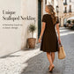 Women's Scalloped V-Neck High Waist Solid Color Dress