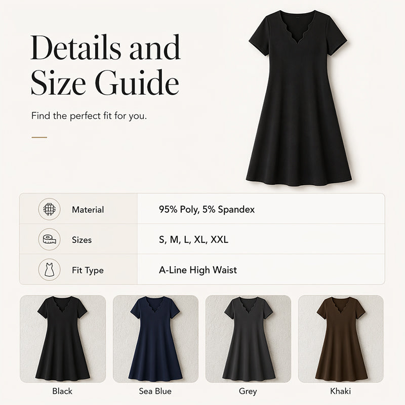 Women's Scalloped V-Neck High Waist Solid Color Dress