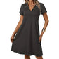 Women's Scalloped V-Neck High Waist Solid Color Dress