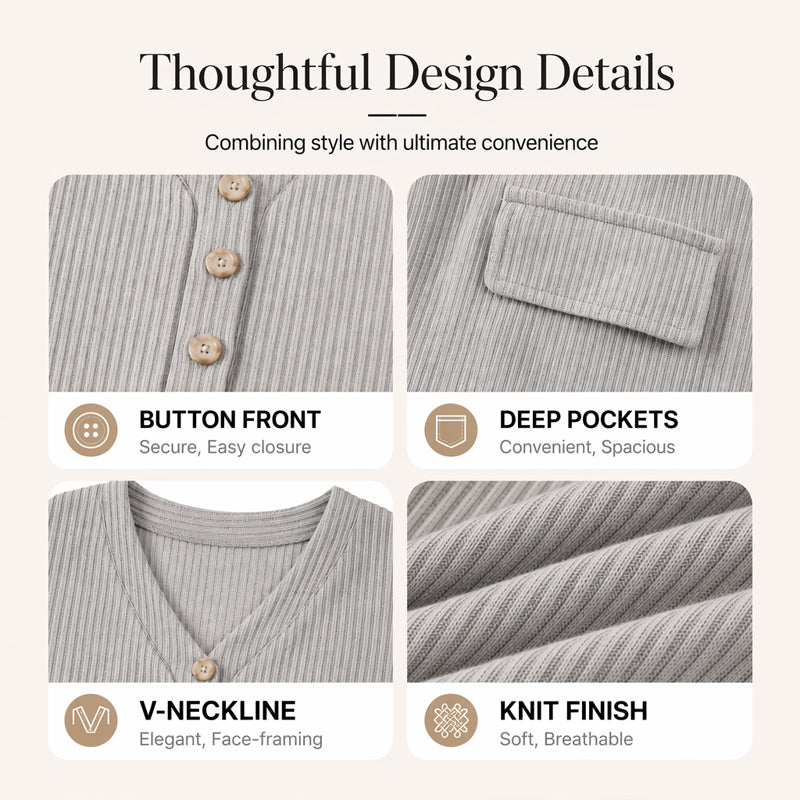 A Lovely V-Neck Ribbed Knit Dress with a Flattering A-Line Shape and Just the Right Touch of Elegance