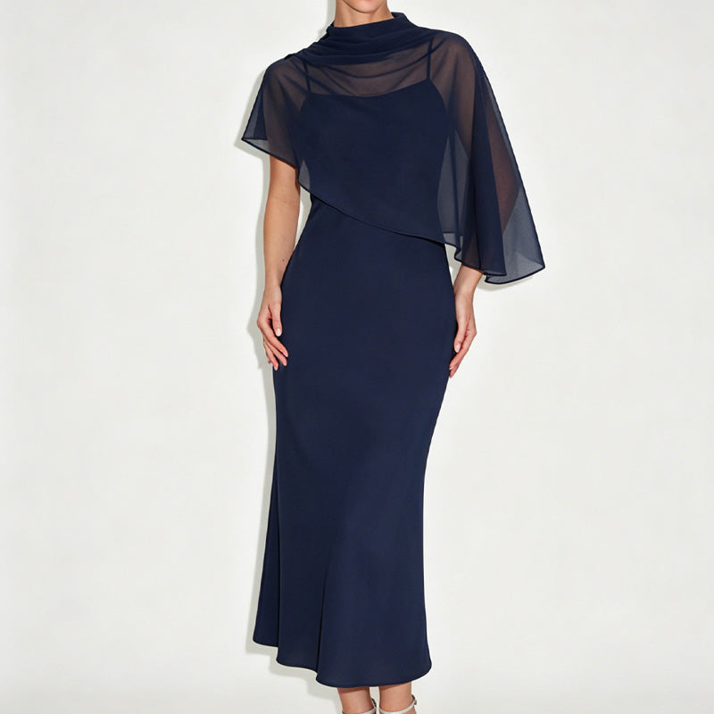Women's Elegant Two Piece Dress Set with Cape